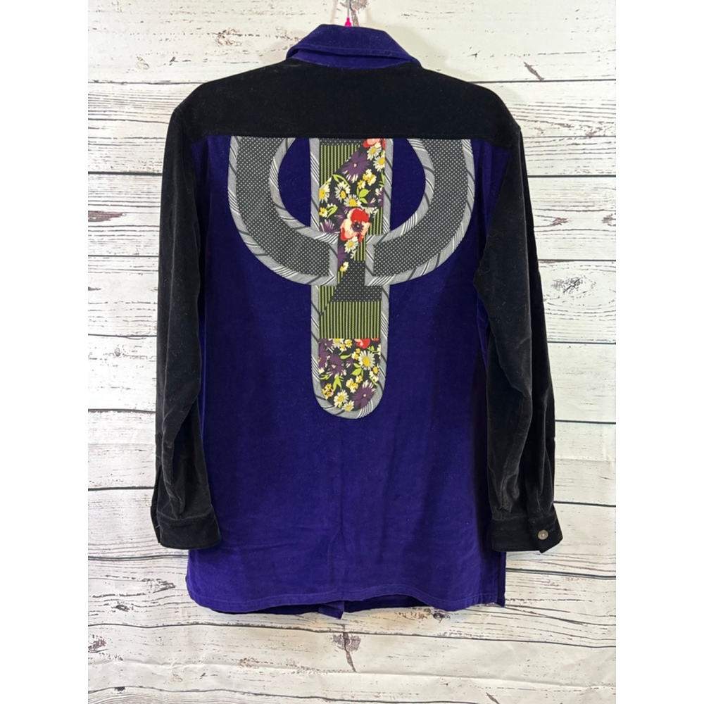 Women's KOOS of course! Purple & Black Velvet Button Down Shirt S